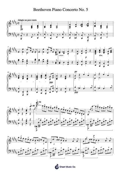 Piano Concerto No. 5 in E-flat Major, Op. 73 "Emperor": II. Adagio un poco mosso Sheet Music by Ludwig van Beethoven-Arr.Blantiane Hobrob