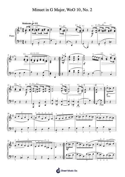 Minuet in G Major, WoO 10, No. 2 Sheet Music by Ludwig van Beethoven-Arr.Tabbeth Kentthune