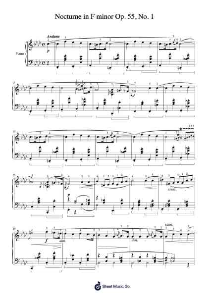 Nocturne in F Minor, Op. 55, No. 1 Sheet Music by Frédéric Chopin-Arr.Kingsgan