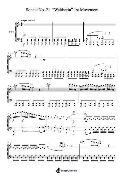 Sonate No. 21 in C Major, Op. 53 “Waldstein”: I. Allegro con brio Sheet Music by Ludwig van Beethoven-Arr.Fitchnolds Hartewy