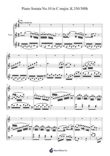 Piano Sonata No. 10 in C Major, K. 330: I. Allegro moderato Sheet Music by Wolfgang Amadeus Mozart-Arr.Hickstodd Joycedrich
