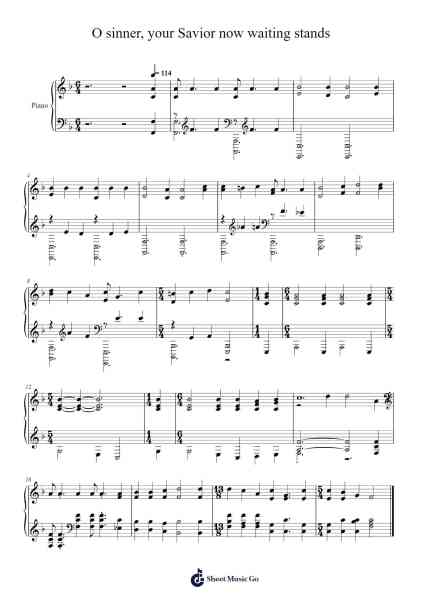 O Sinner, Your Savior Now Waiting Stands 樂譜由 Isaac Watts - 編曲 Galepiers Vasa