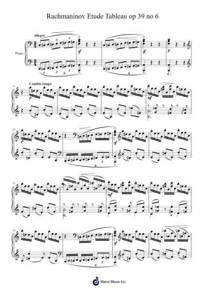 Rachmaninov Etude Tableau op 39 no 6 Sheet Music by Sergei Rachmaninoff-Arr.Guntrine