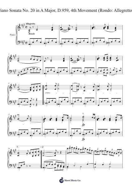 Piano Sonata No. 20 in A Major, D.959, 4th Movement (Rondo: Allegretto) Sheet Music by Franz Schubert-Arr.Shirvien