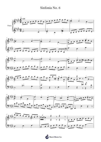 Sinfonia No. 6 Sheet Music by Johann Sebastian Bach-Arr.Troyning