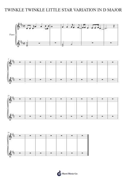 TWINKLE TWINKLE LITTLE STAR VARIATION IN D MAJOR Sheet Music by Yo-Arr.Carlphrey