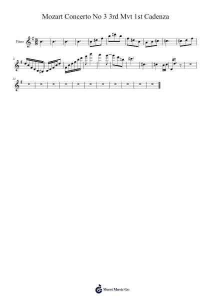 Mozart Concerto No 3 3rd Mvt 1st Cadenza Sheet Music by Wolfgang Amadeus Mozart-Arr.Trund Milsoll