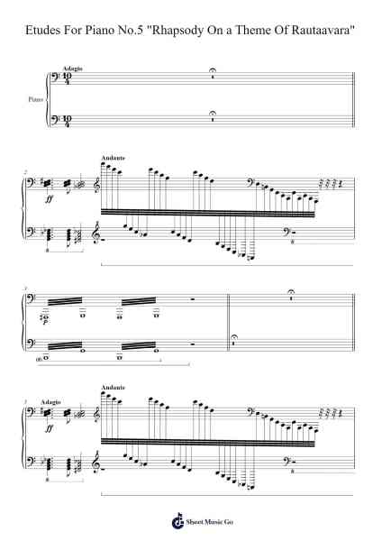Etudes For Piano No.5 "Rhapsody On a Theme Of Rautaavara" Sheet Music by Elliot Wells-Arr.Guntrine