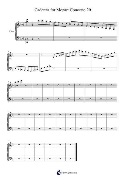 Cadenza for Mozart Concerto 20 乐谱由 Wolfgang Amadeus Mozart - 编曲 Webbkay