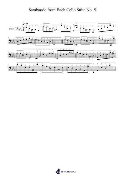 Sarabande from Bach Cello Suite No. 5 樂譜由 Johann Sebastian Bach - 編曲 Hicksreg
