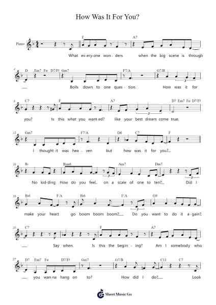 How Was It For You? Sheet Music by Simon Wallace-Arr.Ranphia Boydle