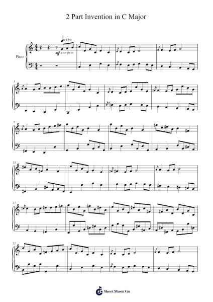 2 Part Invention in C Major 樂譜由 Roland K Price - 編曲 Bosphia Wisell