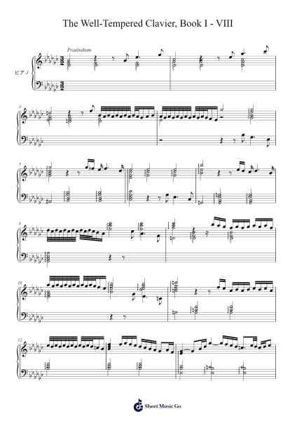 The Well-Tempered Clavier, Book I: Prelude and Fugue in E flat minor, BWV 853 樂譜由 Johann Sebastian Bach - 編曲 Leoduke Hodwey