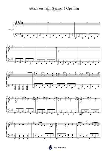 attack on titan season 2 opening Sheet Music by Hudple Maran-Arr.Browningking