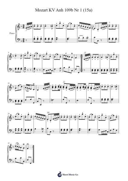 Mozart KV Anh 109b Nr 1 (15a) 樂譜由 W. A. Mozart - 編曲 Churgie Genedia