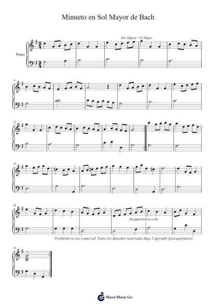 Minueto en Sol Mayor de Bach Sheet Music by Johann Sebastian Bach-Arr.Leiflance Bessvian