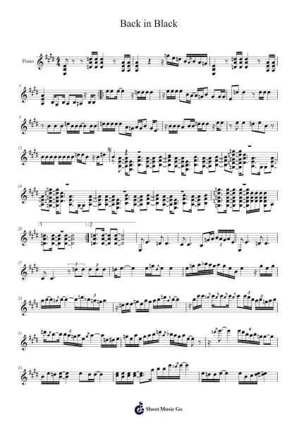 Back in Black 乐谱由 Angus Young/Malcolm Young/Brian Johnson - 编曲 Shelmore Yetgrant