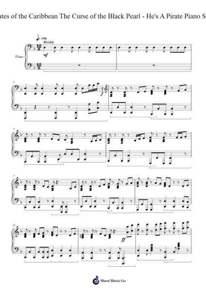 Pirates of the Caribbean The Curse of the Black Pearl - He's A Pirate Piano Solo 樂譜由 Hans Zimmer/Klaus Badelt - 編曲 Gedodd