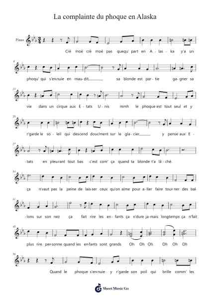 La complainte du phoque en Alaska Sheet Music by undefined-Arr.Hamtout Joeholt
