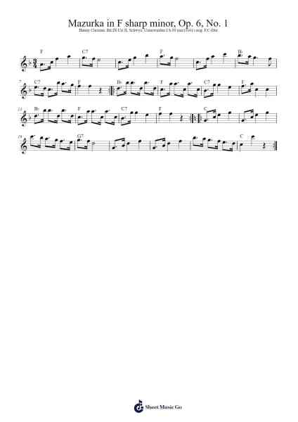 Mazurka in F sharp minor, Op. 6, No. 1 โน้ตเพลงโดย SisHerbal-Arr.Ronbard
