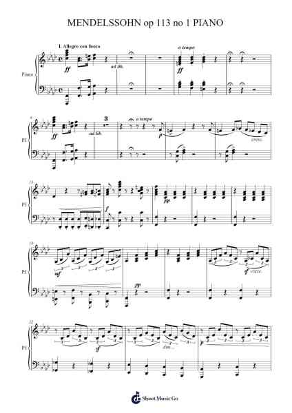 MENDELSSOHN op 113 no 1 PIANO Sheet Music by Felix Mendelssohn-Arr.Webbkay