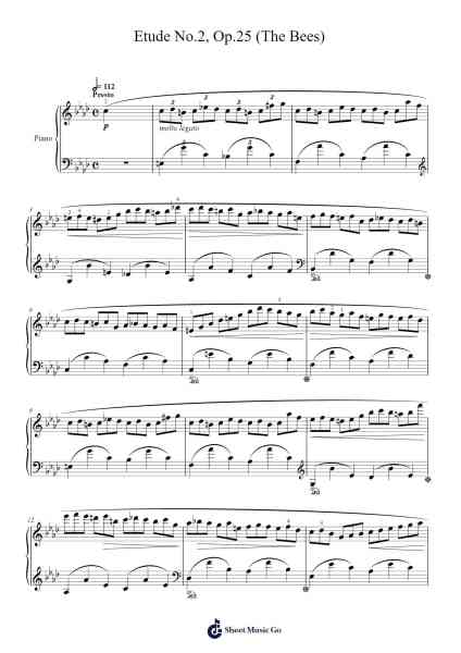 Etude No. 2 in F Minor, Op. 25 "The Bees" Sheet Music by Frédéric Chopin-Arr.Browntis