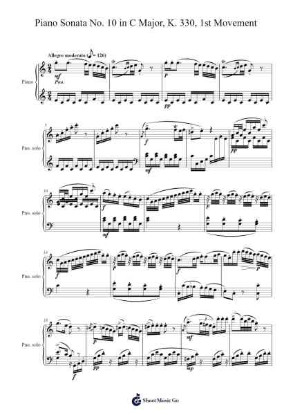 Piano Sonata No. 10 in C Major, K. 330: I. Allegro moderato Sheet Music by Wolfgang Amadeus Mozart-Arr.Hula