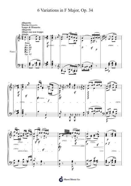 6 Variations in F Major, Op. 34 乐谱由 Ludwig van Beethoven - 编曲 Holtbelle