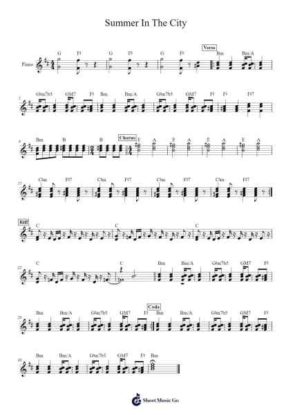 Summer In The City Sheet Music by tripmccool-Arr.Dilpont Trollsper