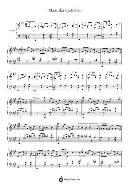 Mazurka op.6 no.1 โน้ตเพลงโดย Frédéric Chopin-Arr.Beague Kinglor