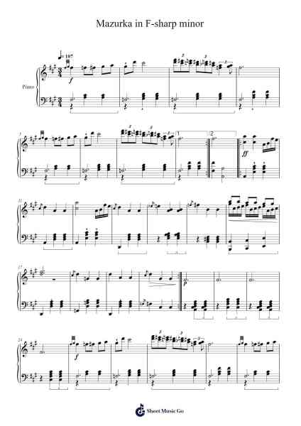 Mazurka in F-sharp minor 樂譜由 undefined - 編曲 Barthart Aswat