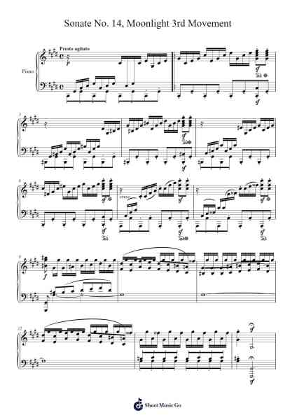 Piano Sonata No. 14 in C-Sharp Minor, Op. 27 No. 2 "Moonlight": III. Presto agitato Ноты для фортепиано от Ludwig van Beethoven-Arr.Walshfox
