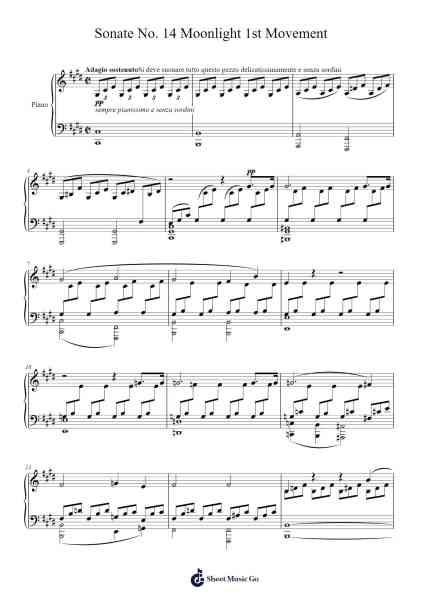 Sonate No. 14 Moonlight 1st Movement Sheet Music by Ludwig van Beethoven-Arr.Croftslon Maugnings