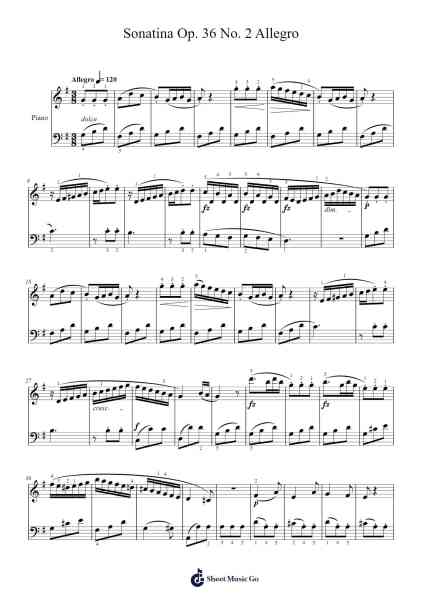 Sonatina Op. 36 No. 2 Allegro 樂譜由 M. Clementi - 編曲 Vinwat