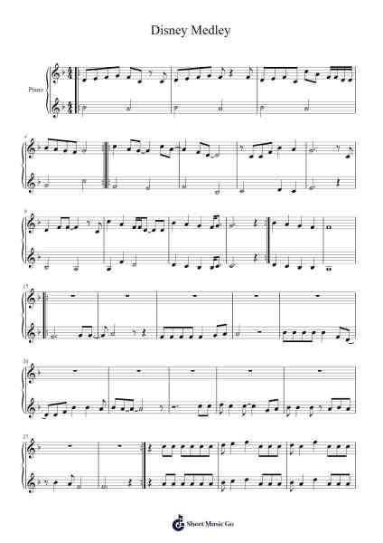 Disney Medley Sheet Music by westmounthigh1-Arr.Natosh Oldon