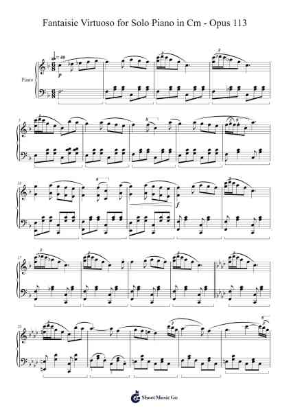 Fantaisie Virtuoso for Solo Piano in C Minor, Op. 113 Sheet Music by officialMozarrt-Arr.Phylpeg Bradning