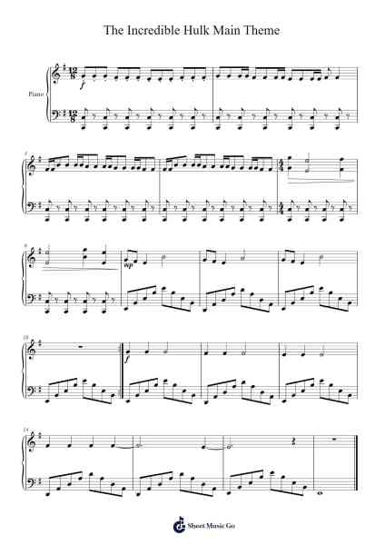 The Incredible Hulk Main Theme 樂譜由 Craig Mackenzie Armstrong - 編曲 Scripla Brookfe