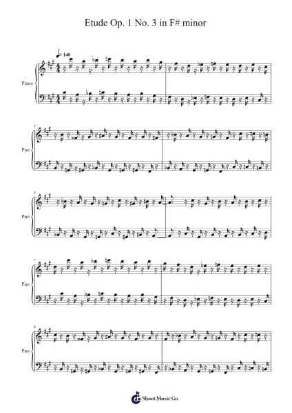 Etude Op. 1 No. 3 in F# minor 樂譜由 Phillips - 編曲 Rebar Mulin