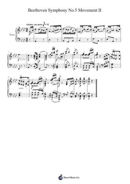 Beethoven Symphony No.5 Movement II Notas de música por Ludwig van Beethoven-Arr.Backpert Poexon