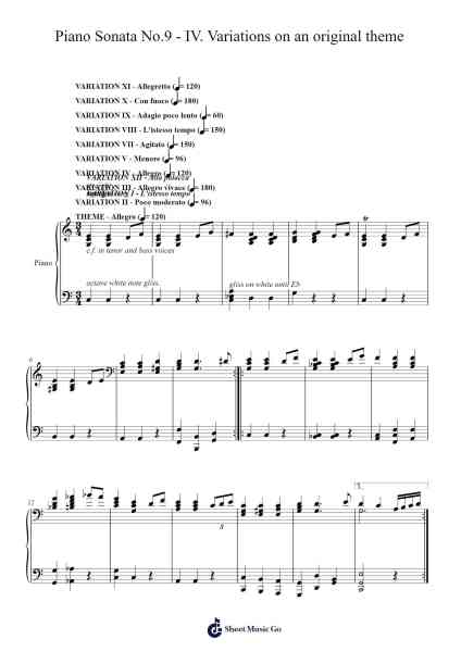 Piano Sonata No.9 - IV. Variations on an original theme 樂譜由 Campleign Eli - 編曲 Simpdre