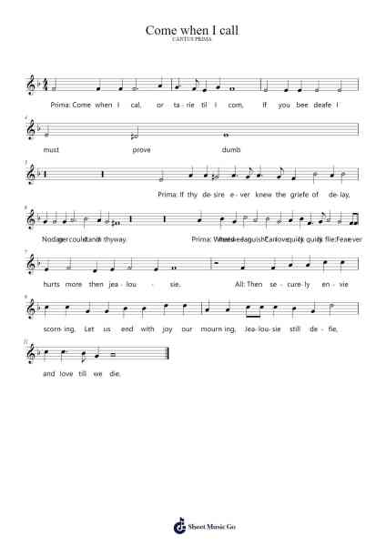 Come when I call 樂譜由 John Dowland - 編曲 Campbriel
