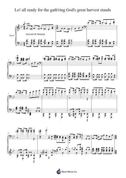 Lo! All Ready for the Gath'ring God's Great Harvest Stands Sheet Music by Isaac Watts-Arr.Pagbird