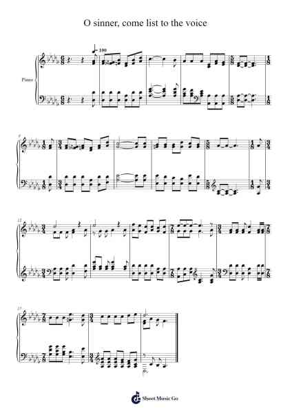 O Sinner, Come List to the Voice 樂譜由 Isaac Watts - 編曲 Gasgreve Ausnal