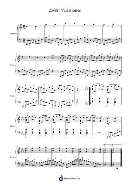 Zwölf Variationen Ноты для фортепиано от Mo-Arr.Gorale Wattia