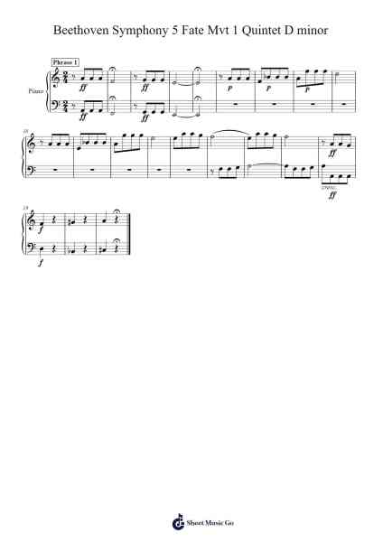 Beethoven Symphony 5 Fate Mvt 1 Quintet D minor 樂譜由 Ludwig van Beethoven - 編曲 Maclup