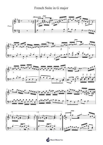 French Suite No. 5 in G Major, BWV 816: I. Allemande Sheet Music by Johann Sebastian Bach-Arr.Bellzer Elrene