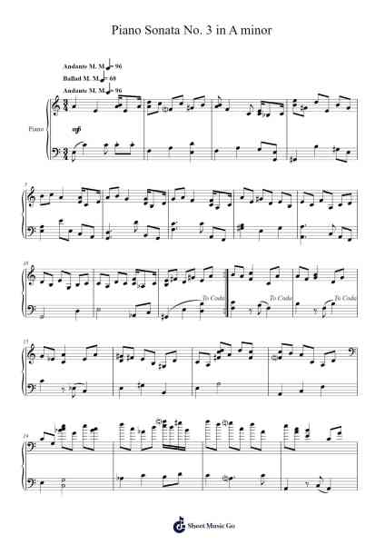 Piano Sonata No. 3 in A Minor 樂譜由 S. M. Kudlo - 編曲 Backwey Naric