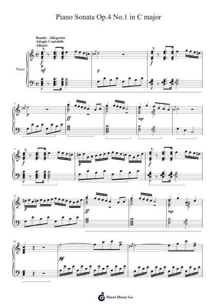 Piano Sonata Op. 4 No. 1 in C Major 樂譜由 Burnegust Dickvy - 編曲 Pomeo Walshbee