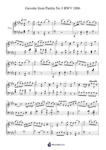 Partita No. 3 in E Major, BWV 1006: III. Gavotte en Rondeau Sheet Music by Johann Sebastian Bach-Arr.Lesdes Sadel
