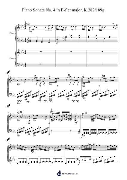 Piano Sonata No. 4 in E-flat Major, K. 282 樂譜由 Wolfgang Amadeus Mozart - 編曲 Fieldbing